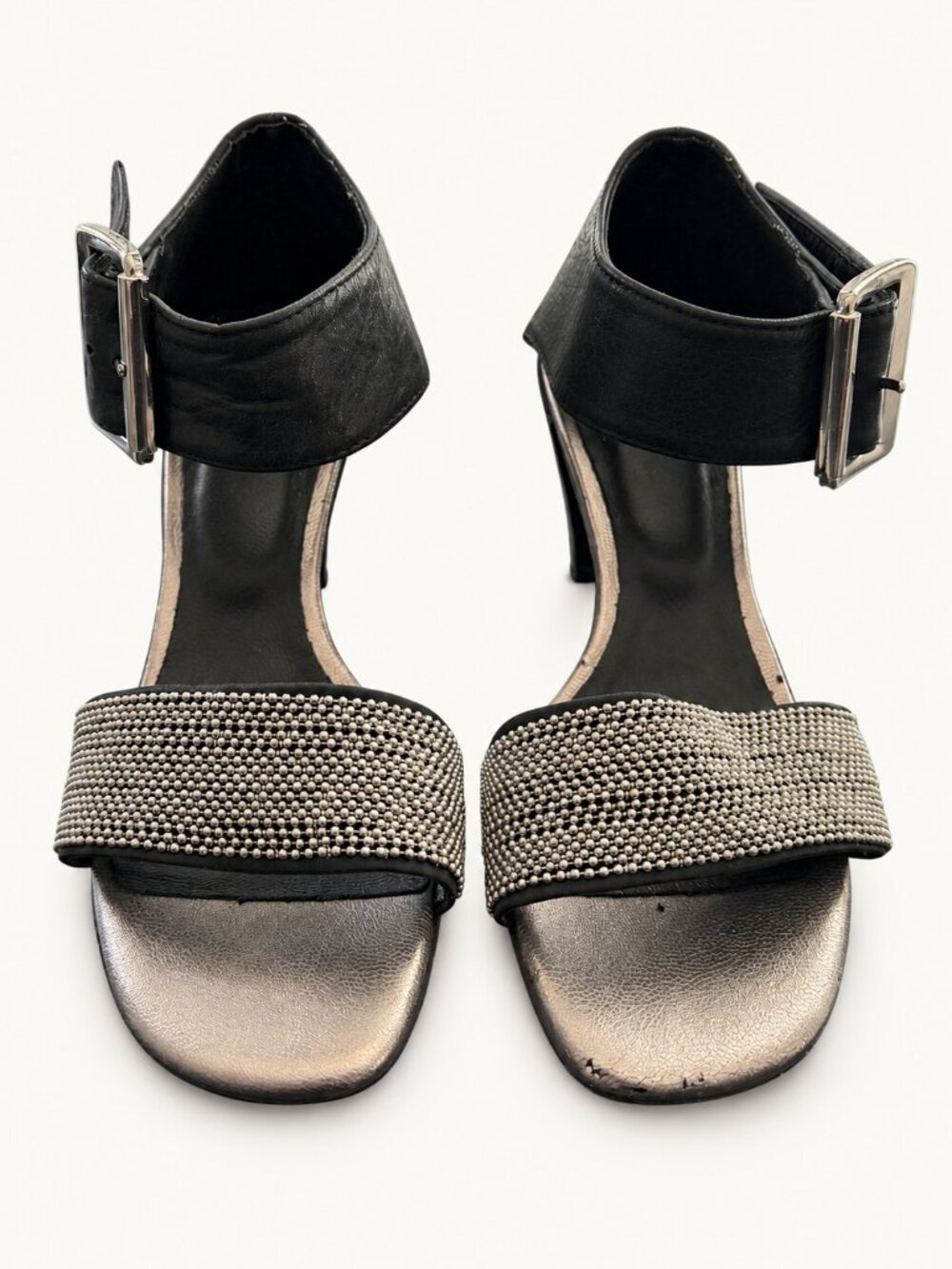 ALL BLACK Black Silver Beaded Buckle Ankle Cuff Sandals EU 37